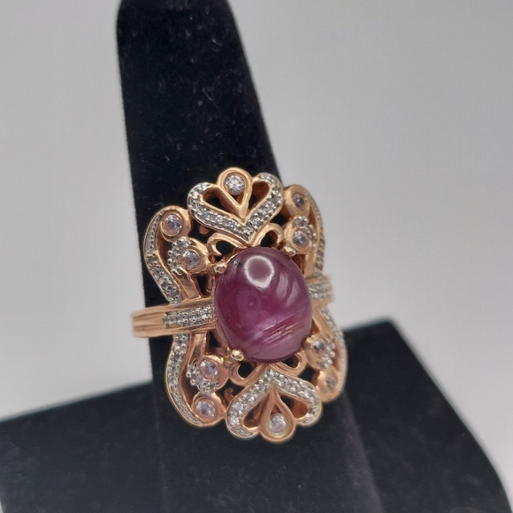 Vintage Rose GOS 925 Purple Cabachon & CZ Embellishments Cocktail Ring, sz 8,GC. - Picture 2 of 10